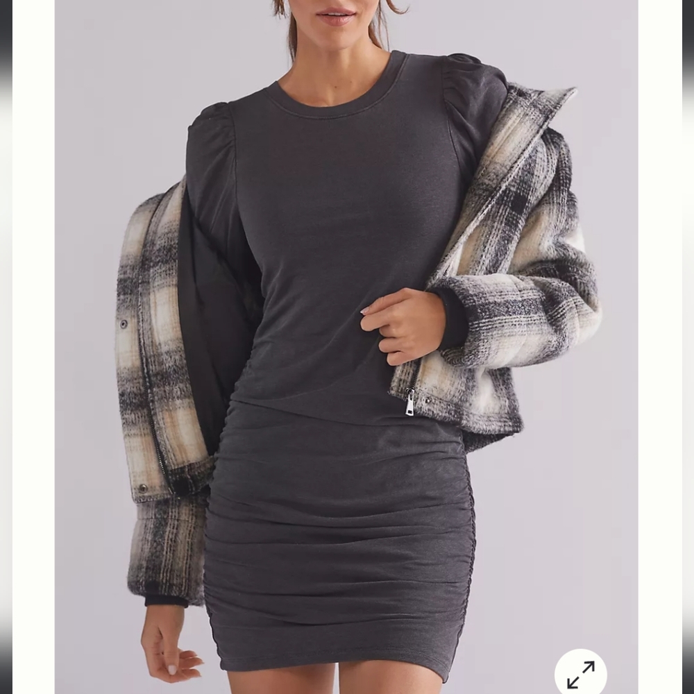 Sundry for Anthropologie slubbed knit puff sleeves mini dress with ruchi…